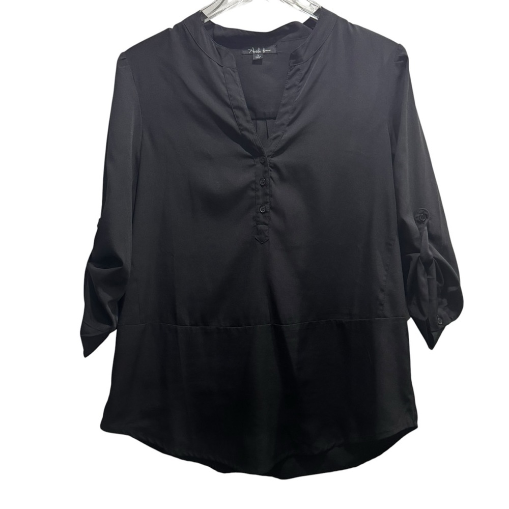 Antila Femme Black Button-Front Tunic with Roll-Tab Sleeves